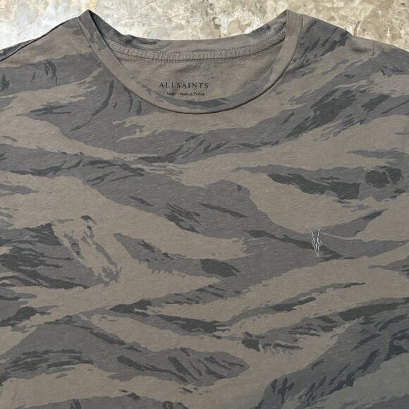 All Saints Shirt Mens Small Camo Brace Crew Short Sleeve Tee Ramskull - Picture 1 of 9